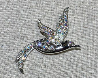 Signed Sarah Coventry Aurora Borealis Rhinestone Bird Brooch