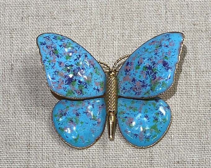 Modern Enamel Butterfly Brooch in Turquoise