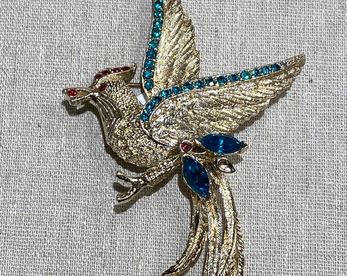 Vintage Rhinestone Bird on a Branch Brooch