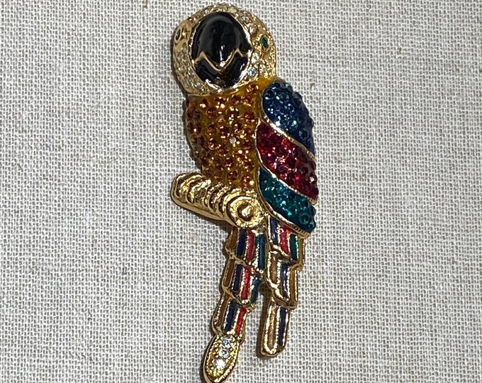 Newer Signed Roman Figural Rhinestone Parrot Brooch