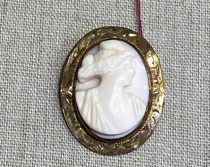 Antique Hand Carved Coral Portrait Cameo Brooch