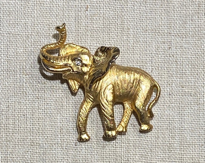 Small Signed Napier Gold Tone Elephant Brooch