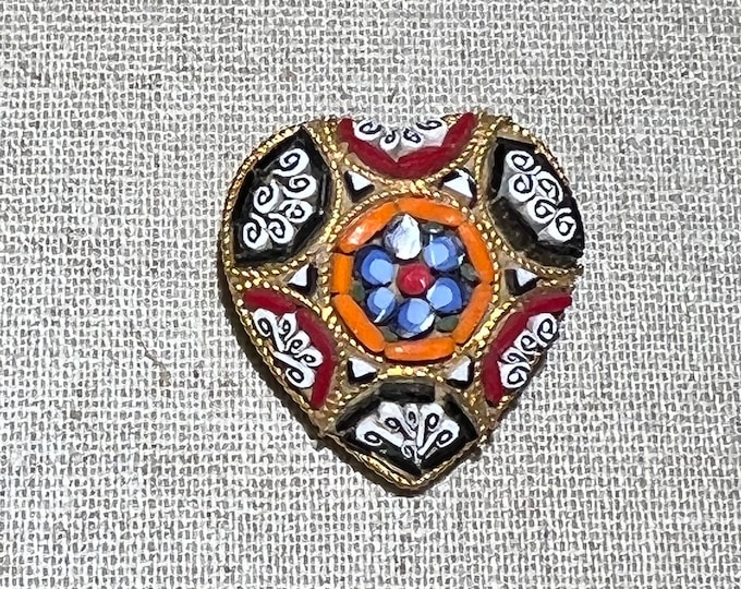 Vintage Italian Glass Micro Mosaic Heart Shaped Brooch