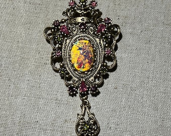 Signed Sarah Coventry Rhinestone Pendant Brooch With Dangling Drop