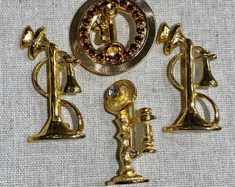 Lot of Four Gold Tone Candlestick Phone Brooches
