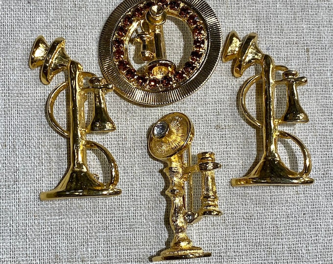 Lot of Four Gold Tone Candlestick Phone Brooches