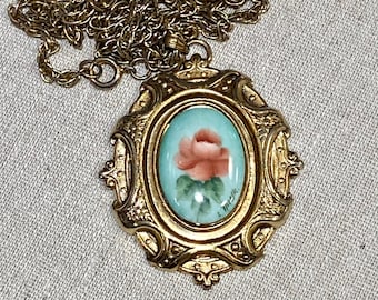 Vintage Signed Hand Painted Pendant on Chain