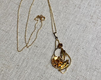 Delicate Gold Tone Pendant With Topaz Stones on Chain