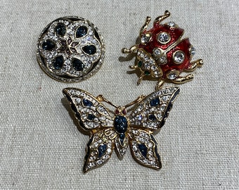 Unmarked But Worthy Lot of 3 Rhinestone Brooches