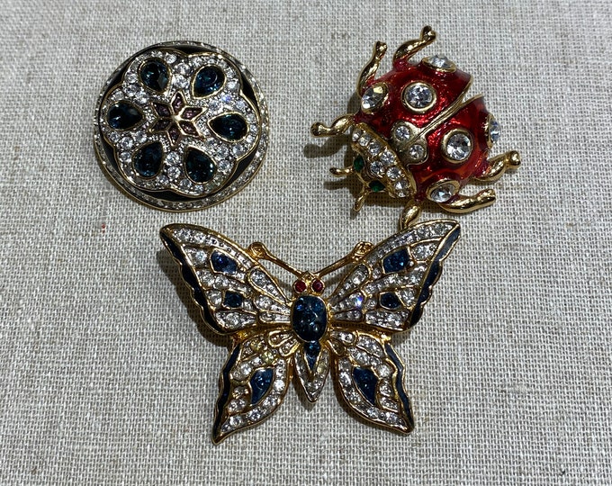 Unmarked But Worthy Lot of 3 Rhinestone Brooches