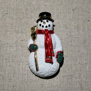 Vintage Signed AJC Holiday Snowman With Broom Brooch