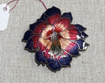 Art Nouveau Style Enamel Flower Brooch in Pinks and Purples