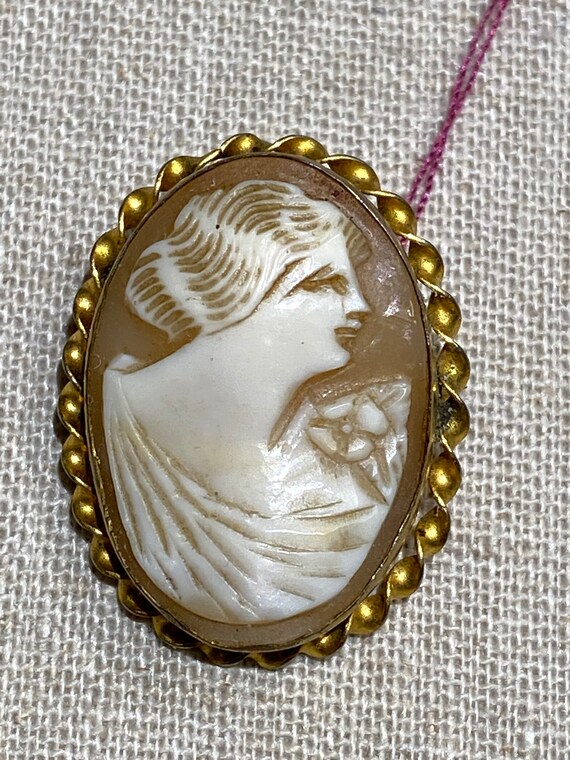 Italian Hand Carved Shell Cameo Brooch in Gold Fi… - image 2