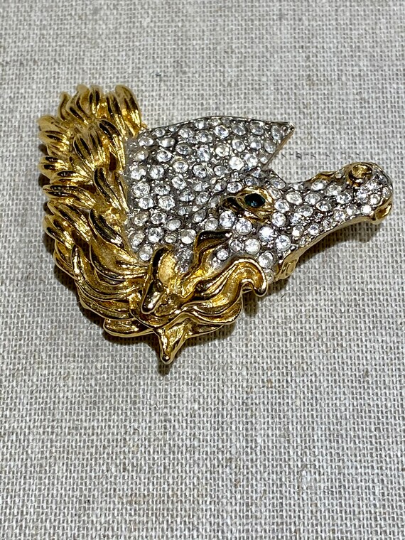 Pave Rhinestone Horse Head Brooch With Gold Tone … - image 4