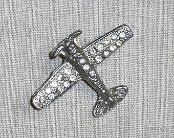 Vintage Clear Rhinestone Figural Airplane Brooch