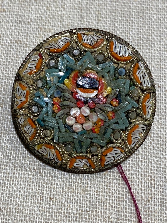 Round Italian Micro Mosaic Brooch - image 2