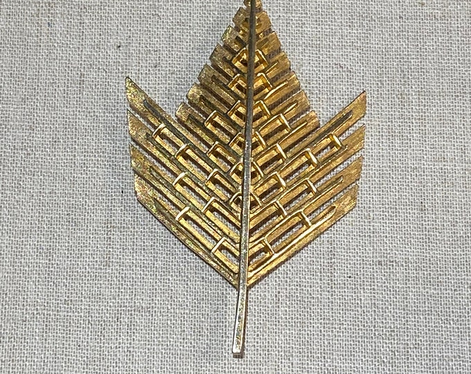 Signed Corocraft Brush Gold Tone Modern Leaf Brooch