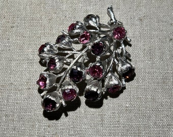 Signed Sarah Coventry Two Color Rhinestone Floral Branch Brooch