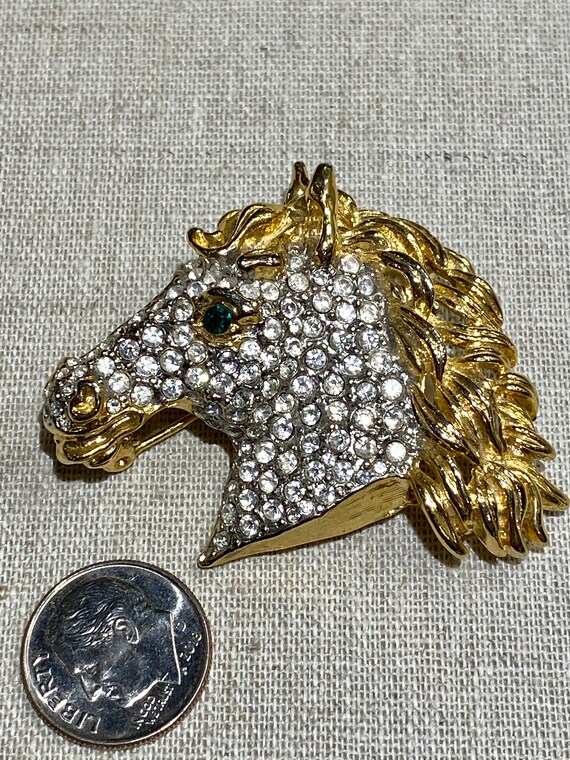 Pave Rhinestone Horse Head Brooch With Gold Tone … - image 6