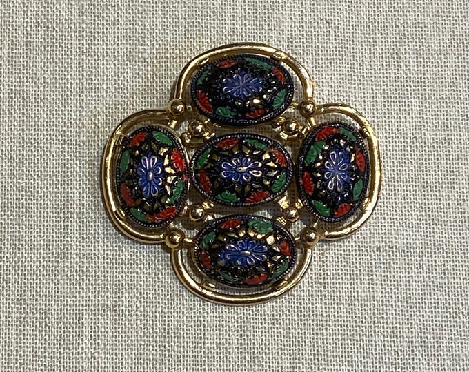 Signed Sarah Coventry Multi Color Glass Stone Brooch