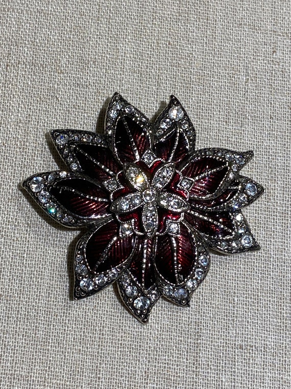 Modern Signed Monet Enamel and Rhinestone Flower … - image 2