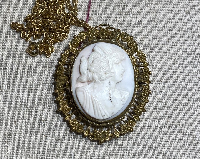 Italian Hand Carved Coral Cameo in American Made Setting