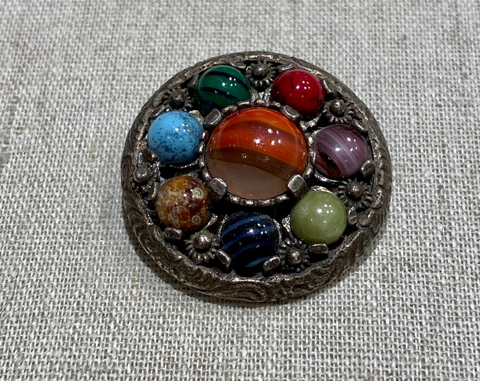 Signed Miracle Multi Color Faux Agate Brooch Pendant