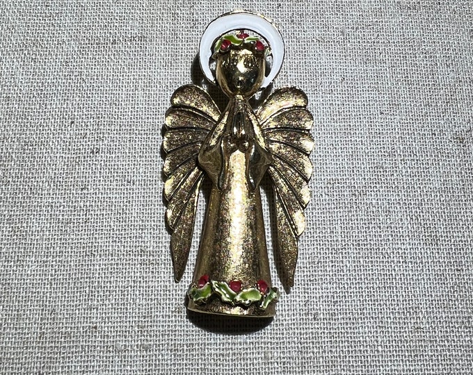 Signed ART Christmas Holiday Gold Tone Angel Brooch