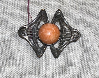 Antique Rough But Nice Design Brooch With Coral Color Stone