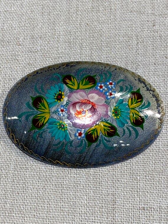 Signed and Dated Hand Painted Russian Lacquer Bro… - image 2