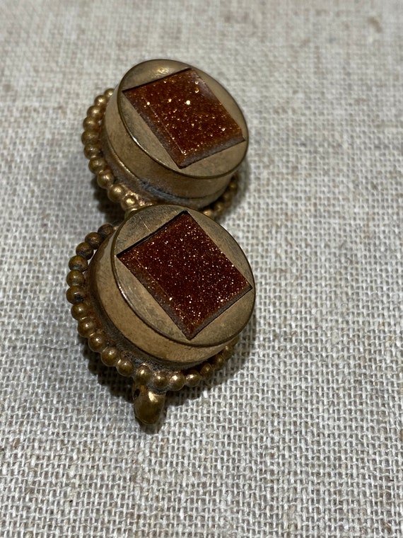 Victorian Gold Filled Italian Goldstone Brooch - image 4