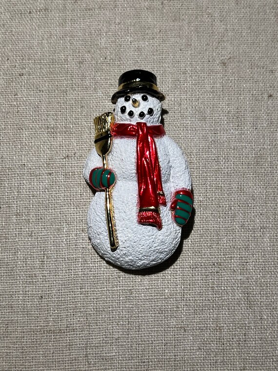 Vintage Signed AJC Holiday Snowman With Broom Broo