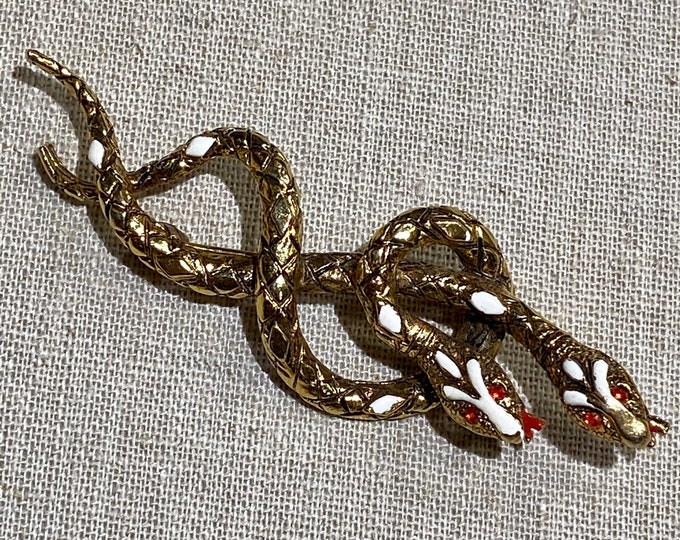Signed Art Figural Intertwined Snakes Brooch