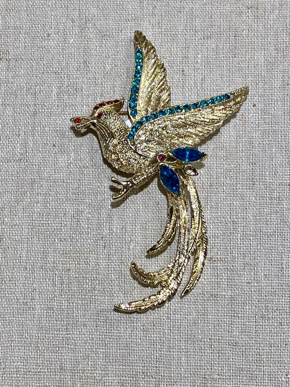 Vintage Rhinestone Bird on a Branch Brooch - image 2