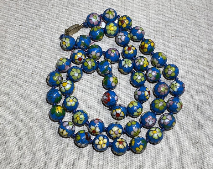 Chinese Cloisonné 28 Inch Strand Bead Necklace