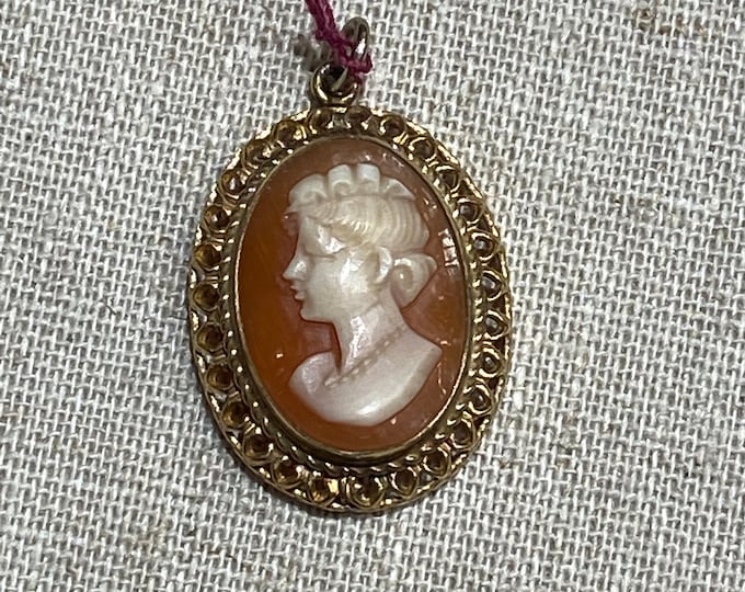 Petite Gold Filled Hand Carved Shell Cameo Pendant