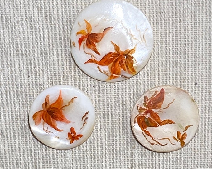 Three Hand Painted Mother of Pearl Brooches