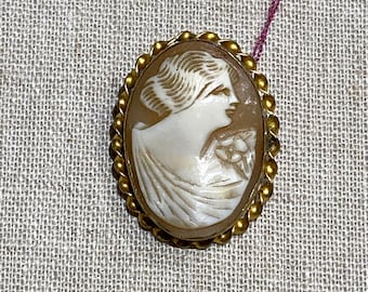 Italian Hand Carved Shell Cameo Brooch in Gold Filled Setting