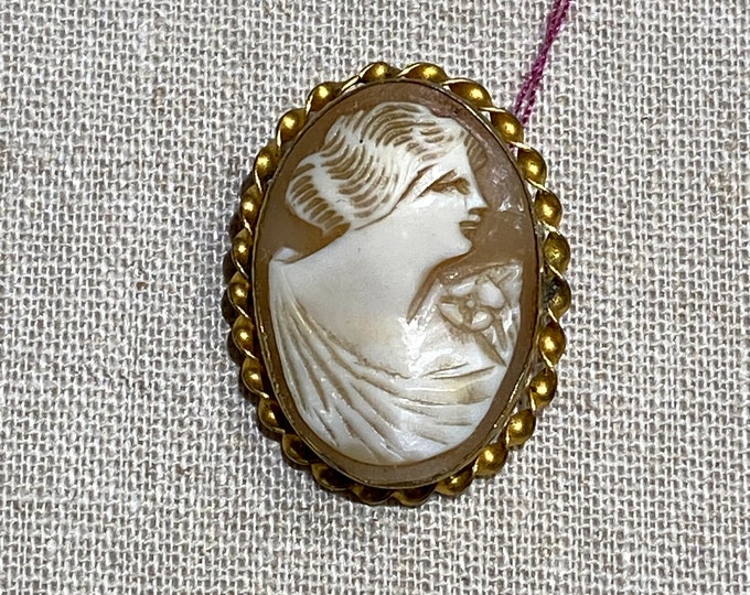 Italian Hand Carved Shell Cameo Brooch in Gold Filled Setting