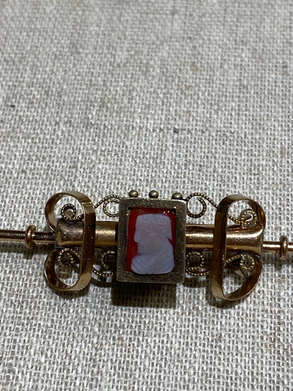 Antique Victorian Hard Stone Cameo Brooch Bar Pin - image 1