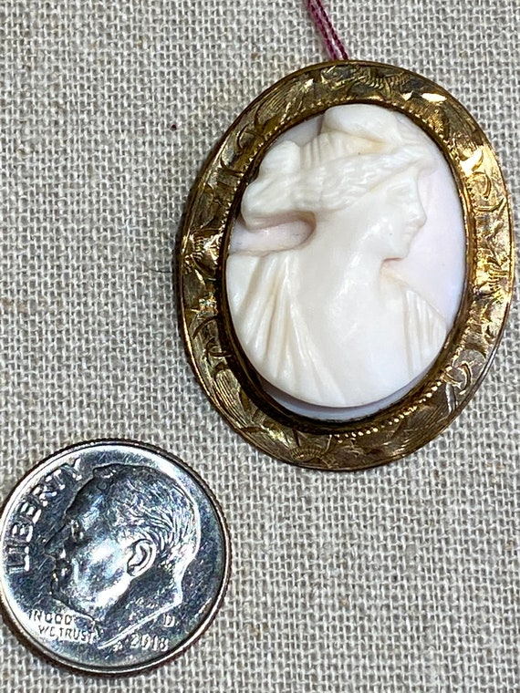 Antique Hand Carved Coral Portrait Cameo Brooch - image 5