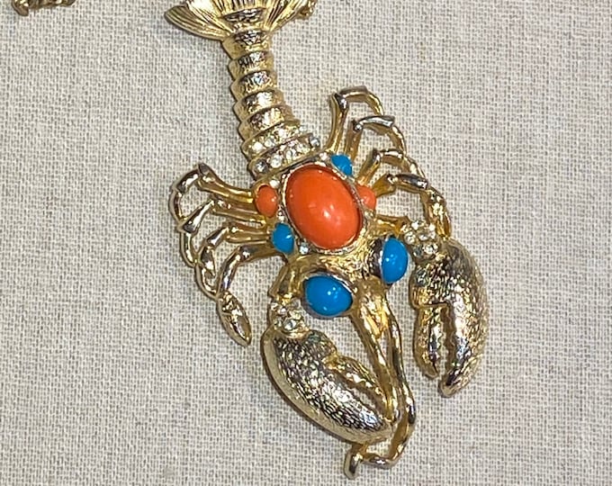 Large Castlecliff Signed Figural Lobster Pendant on Chain