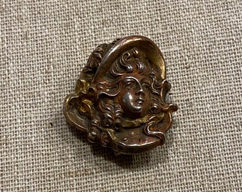Sterling Vermeil Art Nouveau Lady in Hat Watch Pin Brooch With Repair