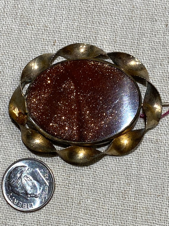 Antique Victorian Oval Goldstone Glass Brooch - image 7