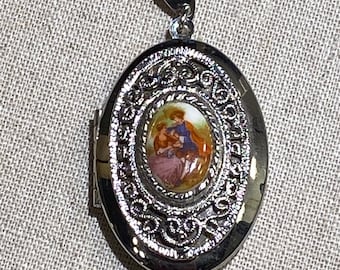 Vintage Silver Tone Locket With Porcelain Inset