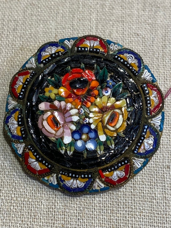 Italian Art Glass Micro Mosaic Brooch - image 2
