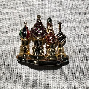 Signed Joan Rivers Gold Tone and Enamel Saint Basil’s Cathedral Brooch