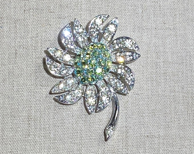 Signed Sarah Coventry Rhinestone Flower Brooch