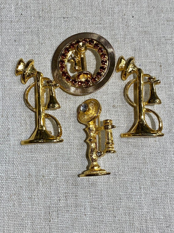 Lot of Four Gold Tone Candlestick Phone Brooches