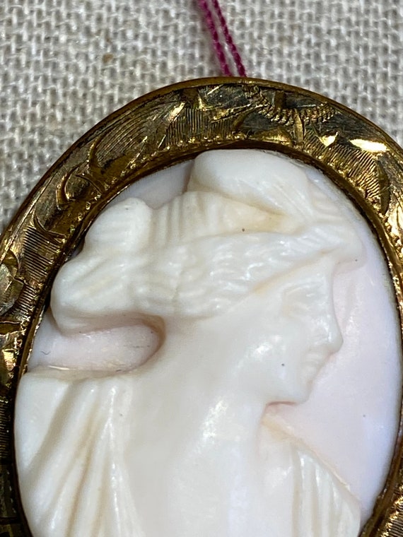 Antique Hand Carved Coral Portrait Cameo Brooch - image 8